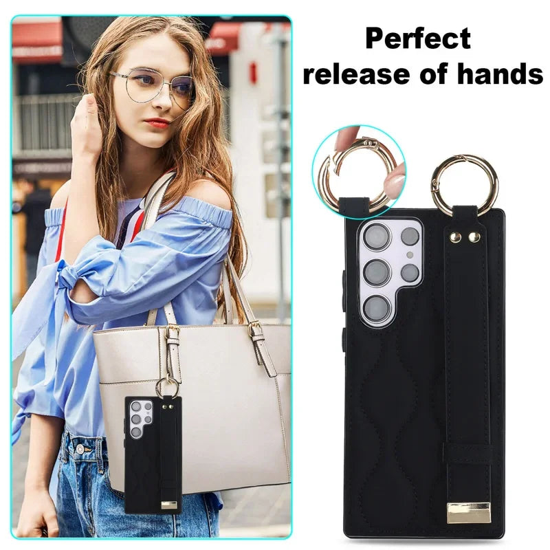 Samsung Galaxy S24 S23 S22 PU Leather Wristband Stand Case