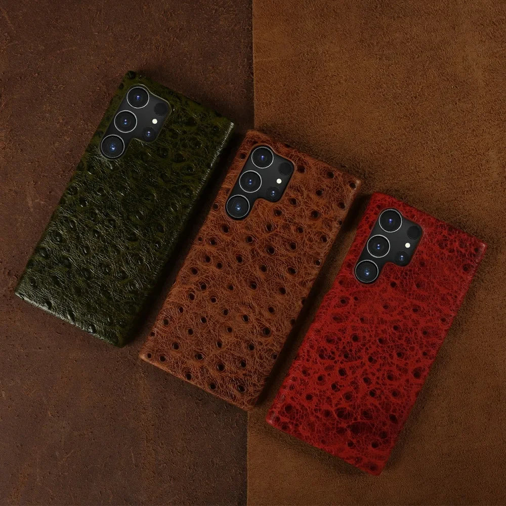 Funda de cuero genuino de avestruz para Samsung Galaxy S24 S23 S22 S21 S20