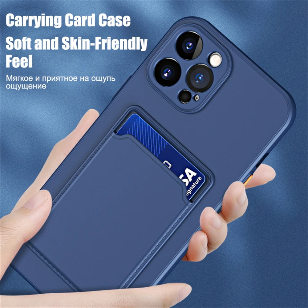 Funda de silicona suave de lujo con ranura para tarjeta, Funda para iPhone 15 14 Pro Max