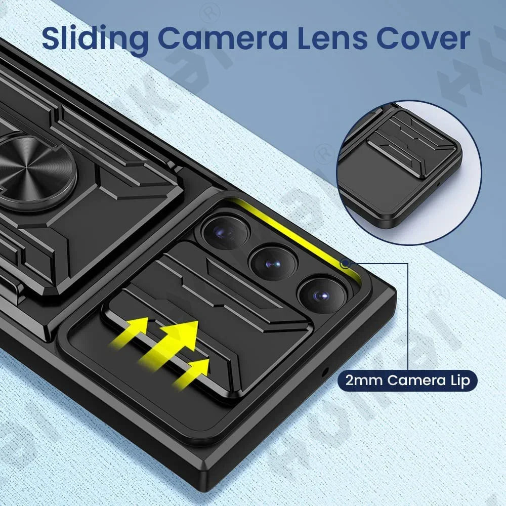 Hülle für Samsung Galaxy S24 S23 S22 S21 Ultra Plus Slide Kamera Kartenhalter 360° Ring Cover
