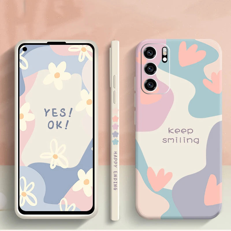 Samsung Galaxy A15 A33 A34 A35 A52S A53 A54 A55 Cartoon Flower Square Silicone Case