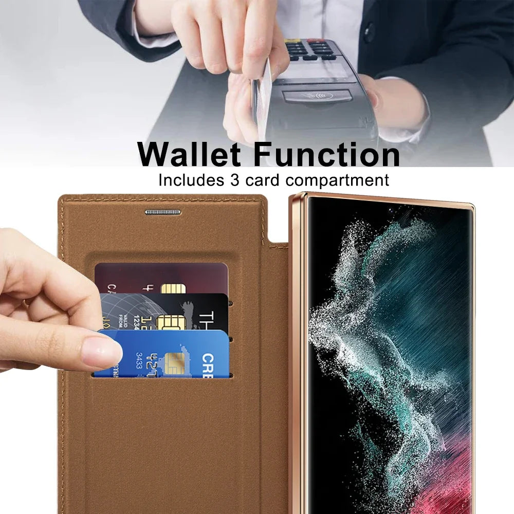 Samsung Galaxy S24 S23 S22 Magnetic Leather Card Holder Case
