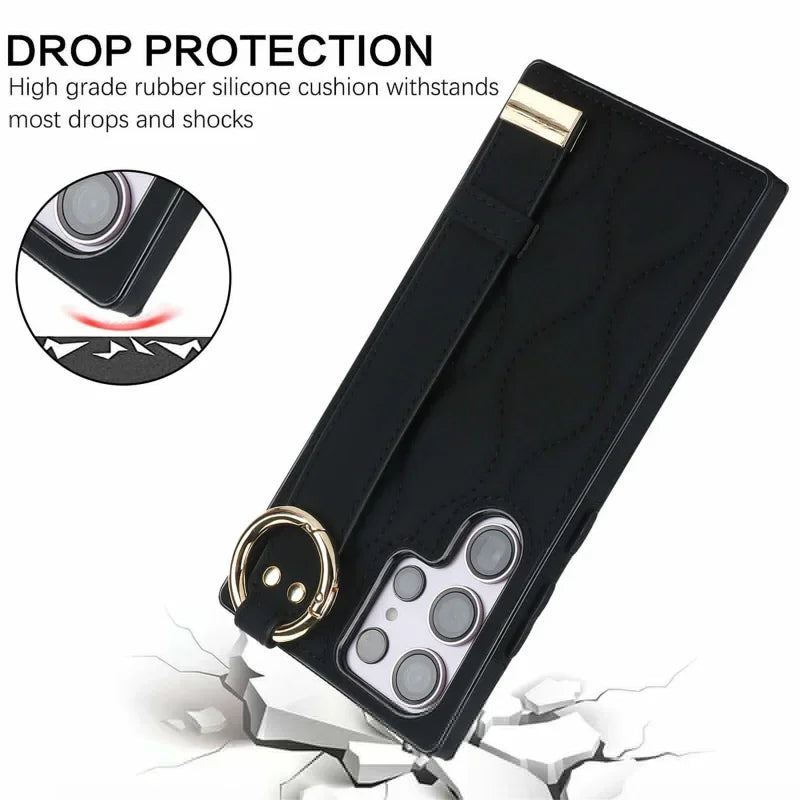 Samsung Galaxy S24 S23 S22 PU Leather Wristband Stand Case