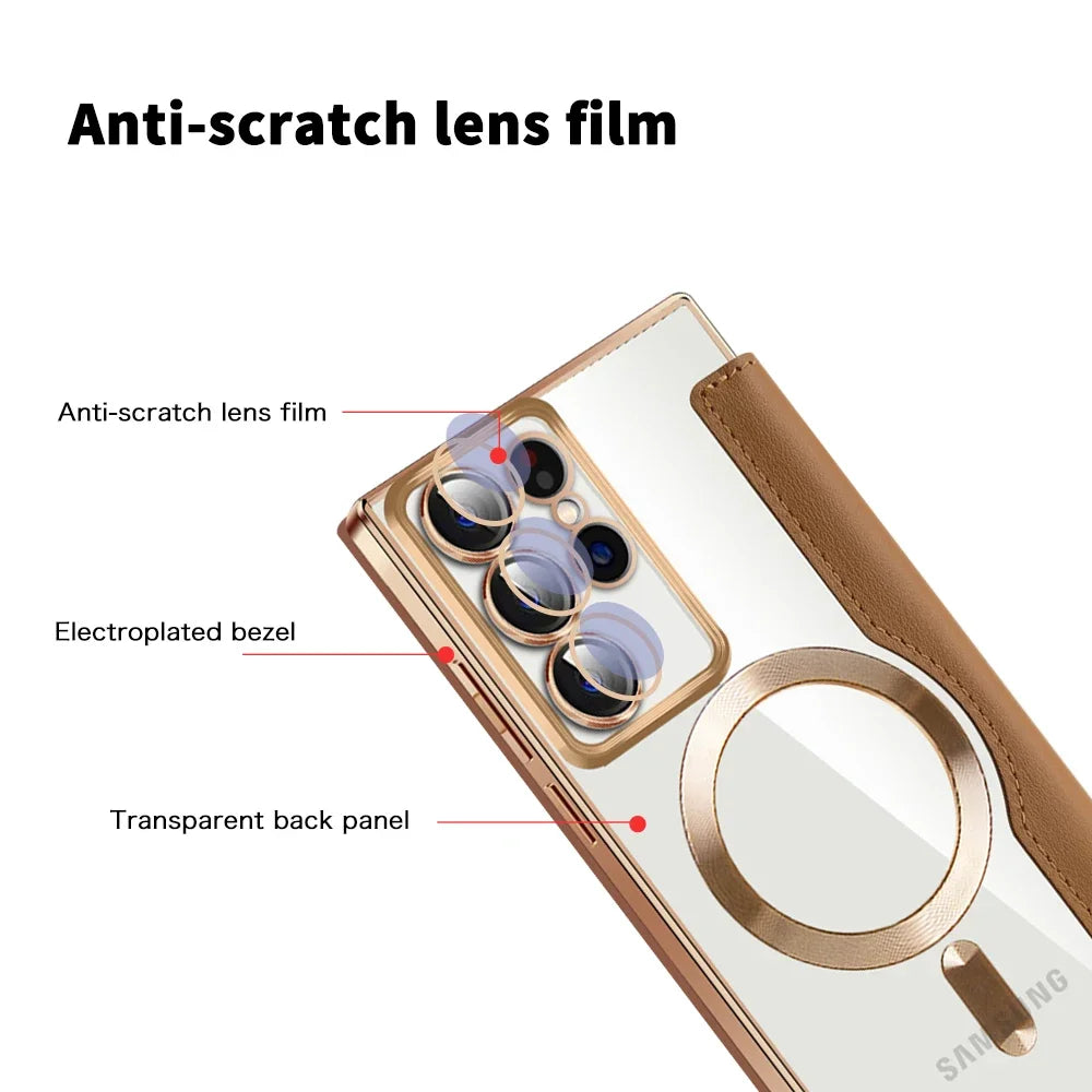 Samsung Galaxy S24 S23 S22 Magnetic Leather Card Holder Case