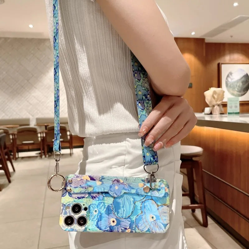 Samsung Galaxy A13 A14 A25 A33 A34 A35 A53 A54 A55 Oil Painting Crossbody Strap Case