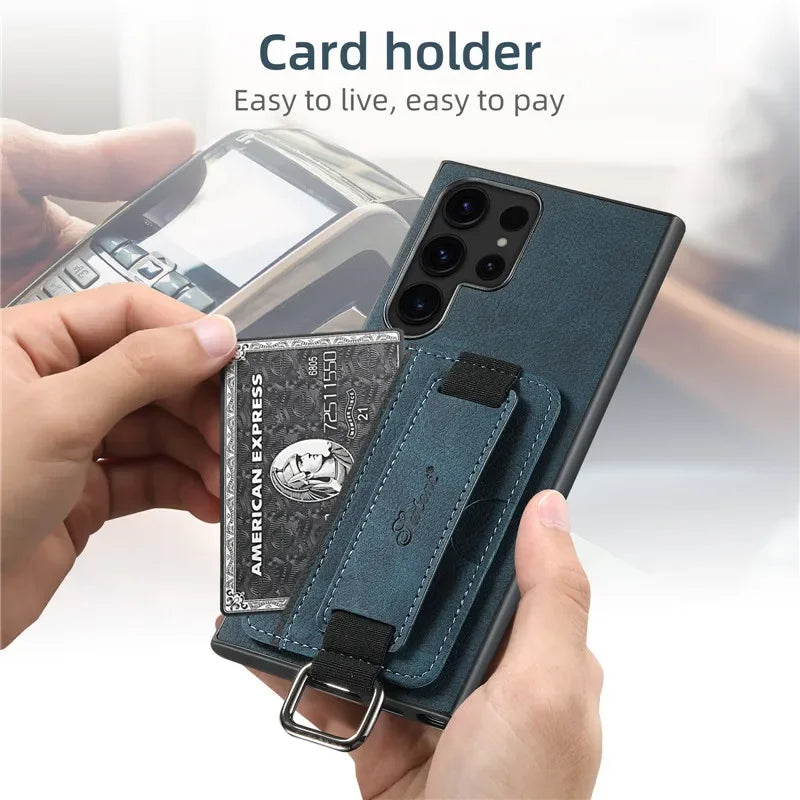 Funda de cuero con correa para la muñeca Samsung Galaxy S24 S23 S22