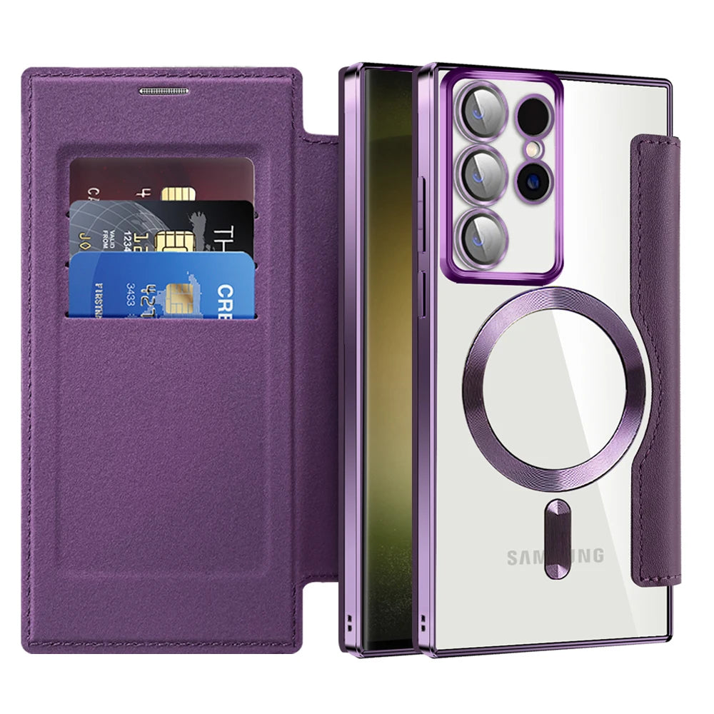 Samsung Galaxy S24 S23 S22 Leather Flip Card Clip Case