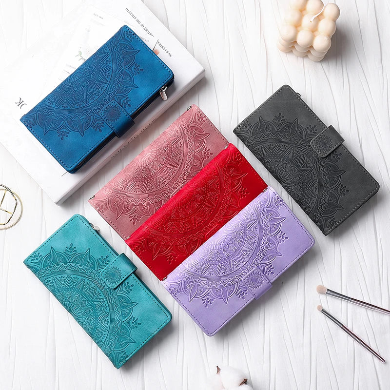 Funda con tapa tipo billetera con cremallera para Samsung Galaxy A13 A23 A33 A53 A73 A12 A22 A32 A52