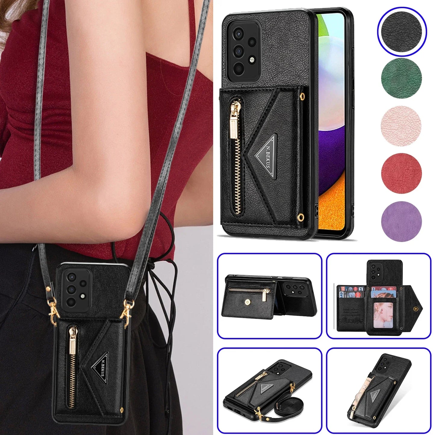 Samsung Galaxy A14 A15 A52 A52s A53 A54 Leather Crossbody Case