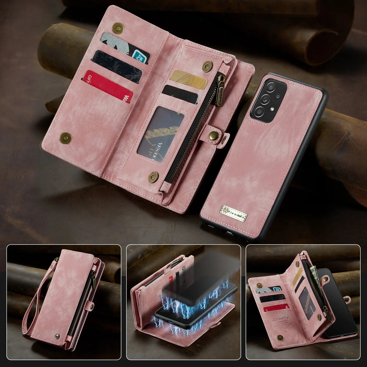 Cartera multifunción desmontable con cremallera para Samsung Galaxy S23 S22 S21 S20 Ultra Plus FE