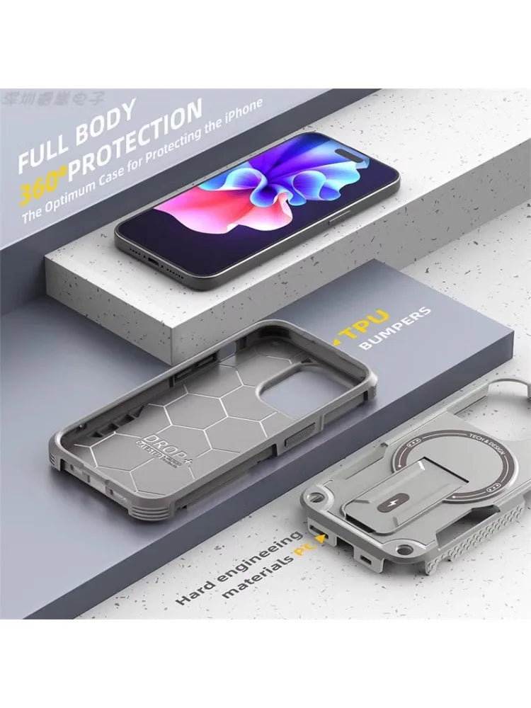 iPhone 15 14 13 Advanced Military Armor Stand Matte Case
