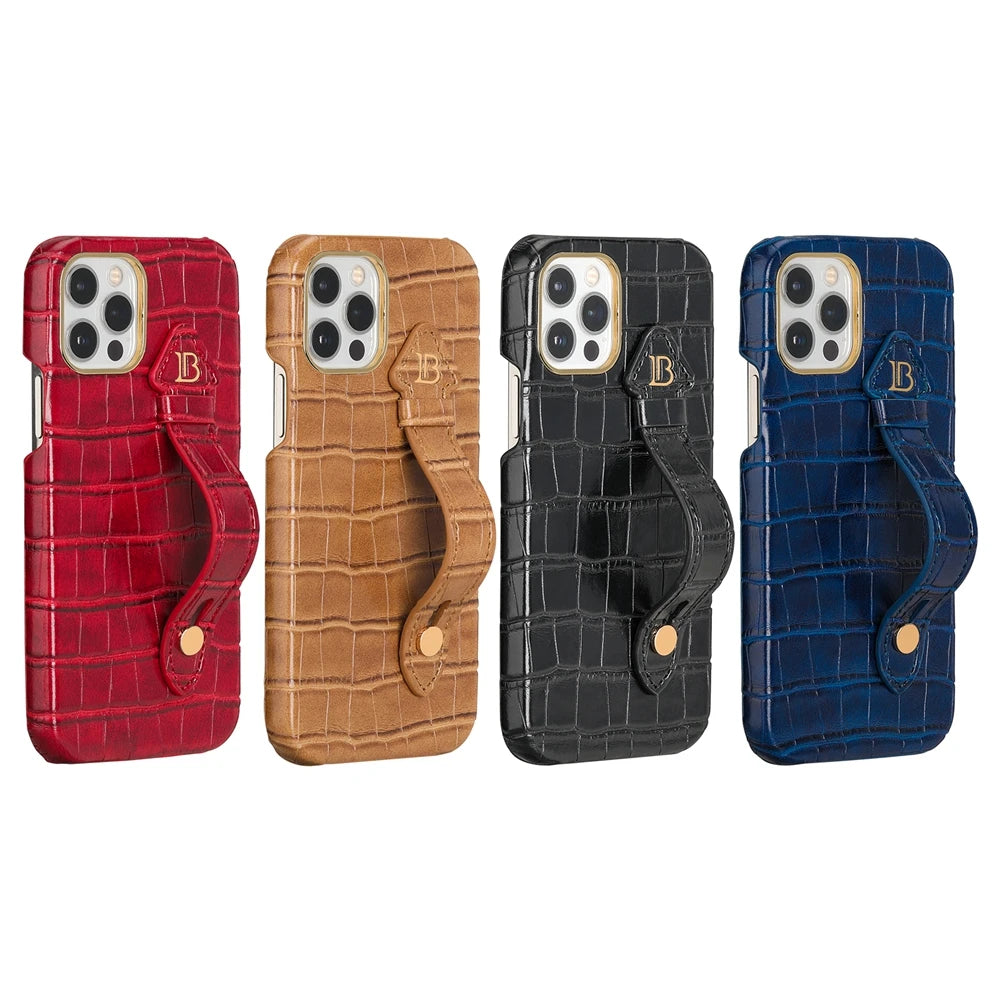 iPhone 14 13 12 Pro Max Mini Funda de cuero PU con correa para la muñeca