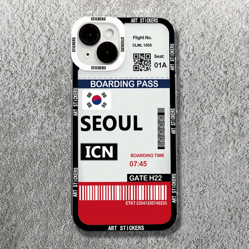 iPhone 15 14 13 Travel Ticket Label Soft Case