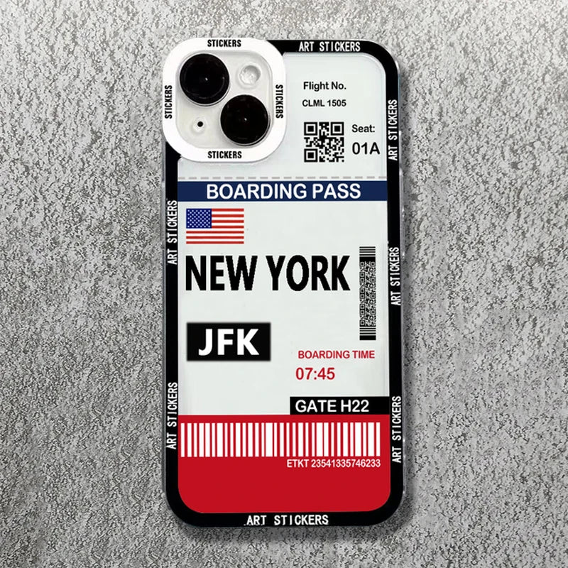 iPhone 15 14 13 Travel Ticket Label Soft Case