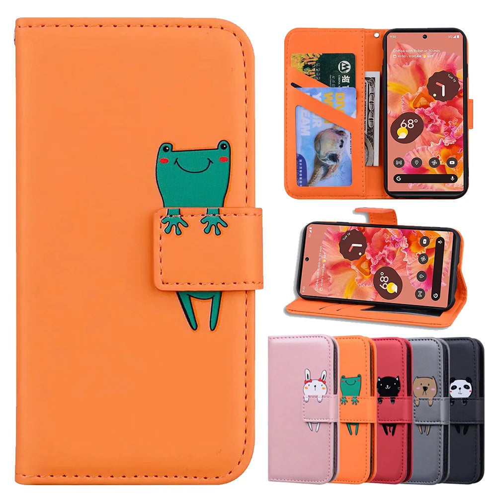 Google Pixel 8 7 6 Pro A Cartoon Animals PU Leather Wallet Case