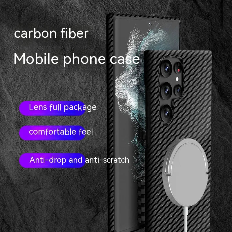 Samsung Galaxy S24 S23 S22 S21 Carbon Fiber Textured Magnetic Phone Case