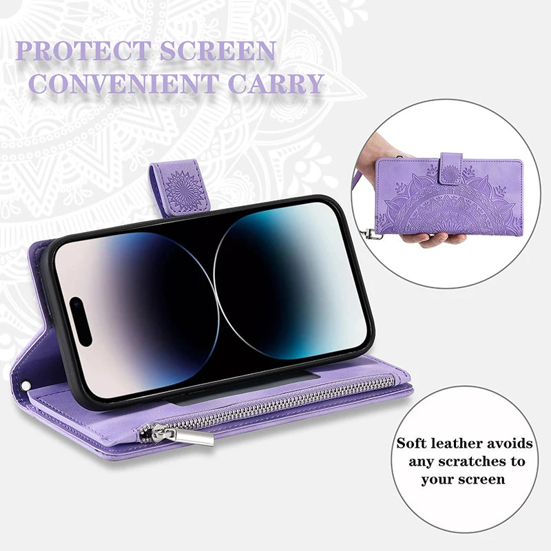 Samsung Galaxy S23 S22 S21 Zipper Wallet Flip Case