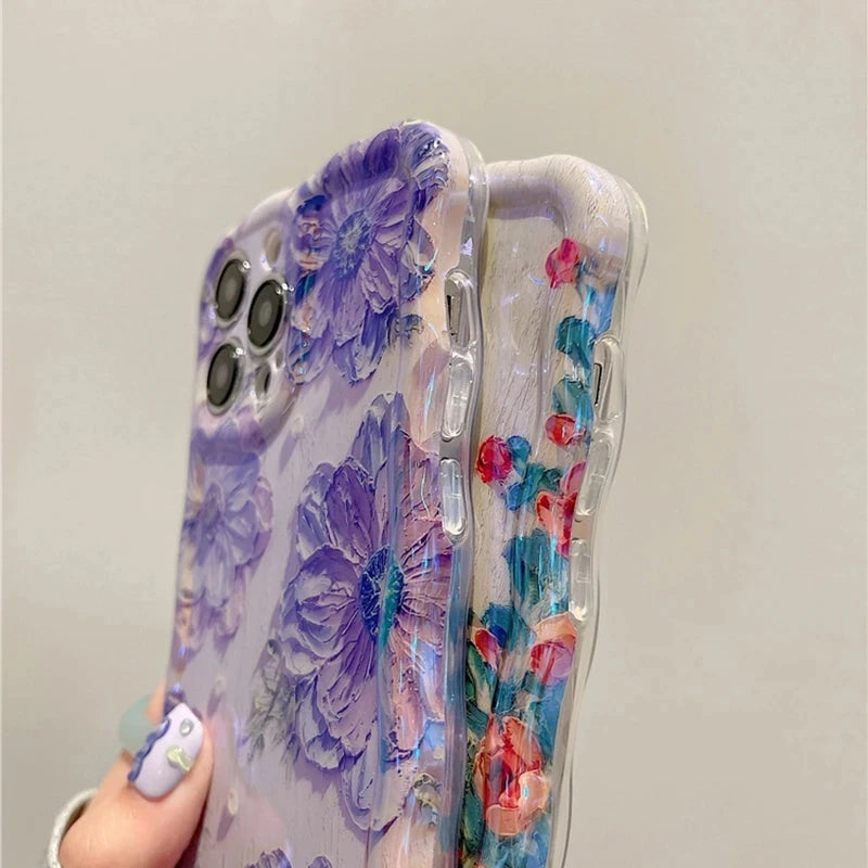 iPhone 14 13 12 11 Laser Blue Light Flowers Case