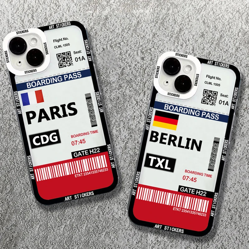 iPhone 15 14 13 Travel Ticket Label Soft Case