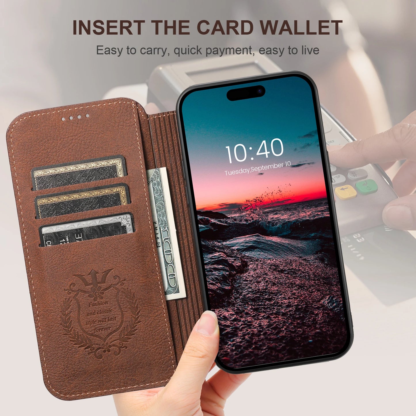 iPhone 15 14 13 12 Flip Wallet PU Leather Case