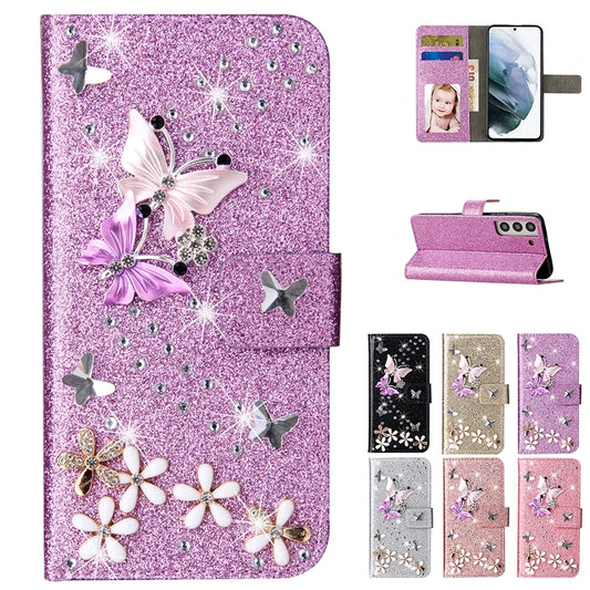 Samsung Galaxy S24 S23 S22 S21 S20 Wallet Glitter Phone Case