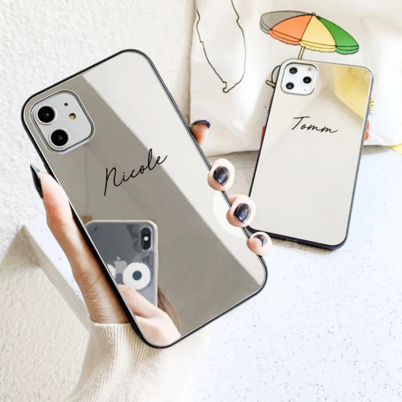 iPhone 15 14 13 12 11 Custom Name Protective Mirror Case