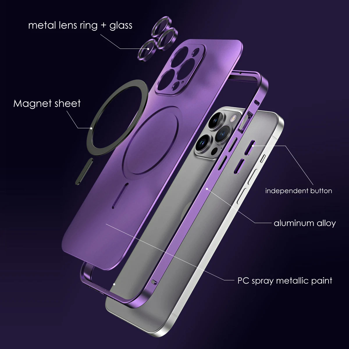 iPhone 15 14 Aluminum Metal Frame Magnetic Case