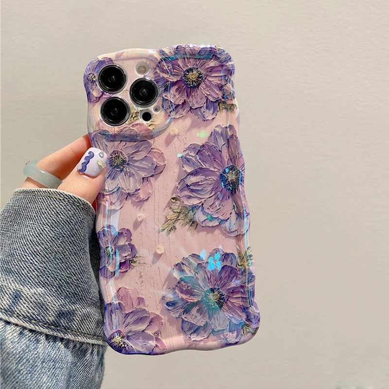 iPhone 14 13 12 11 Laser Blue Light Flowers Case