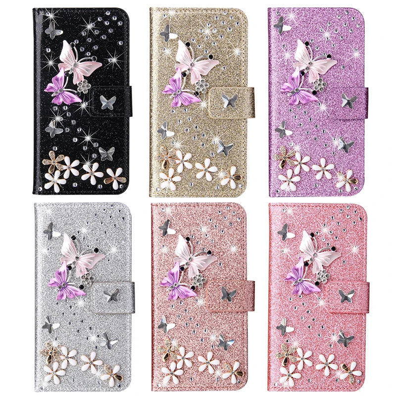 Samsung Galaxy S24 S23 S22 S21 S20 Wallet Glitter Phone Case