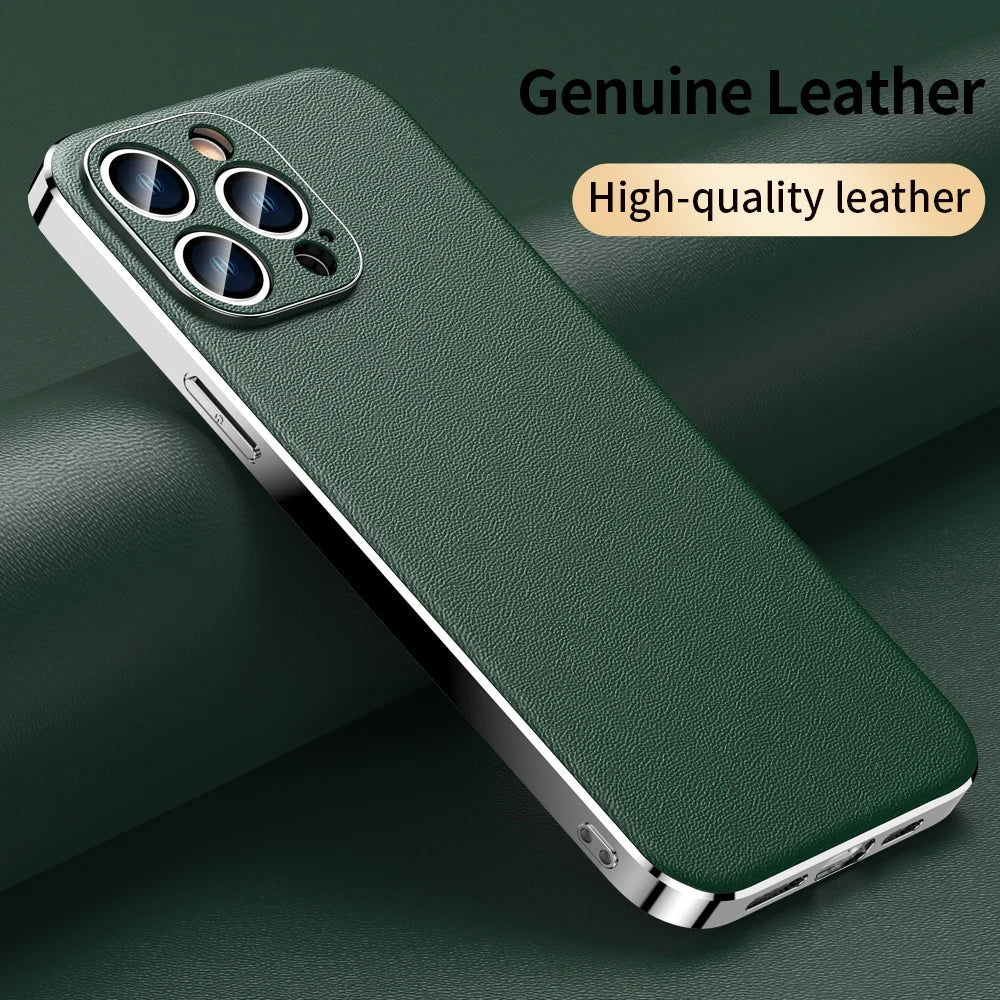 iPhone 15 14 13 12 11 Genuine Cowhide Leather Phone Case