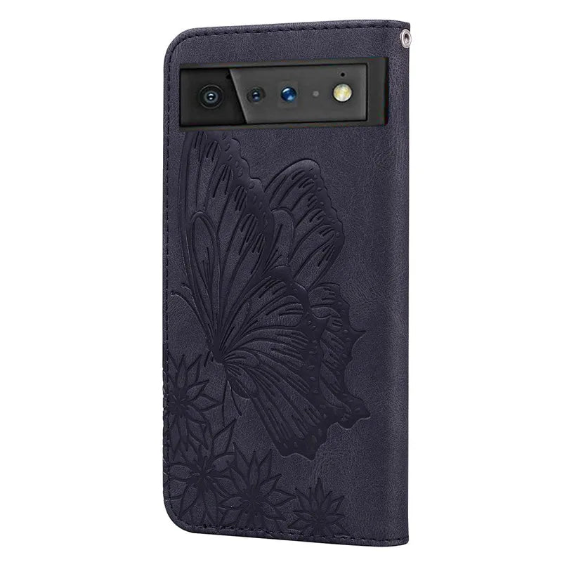 Funda de cuero con mariposa para Google Pixel 7 6