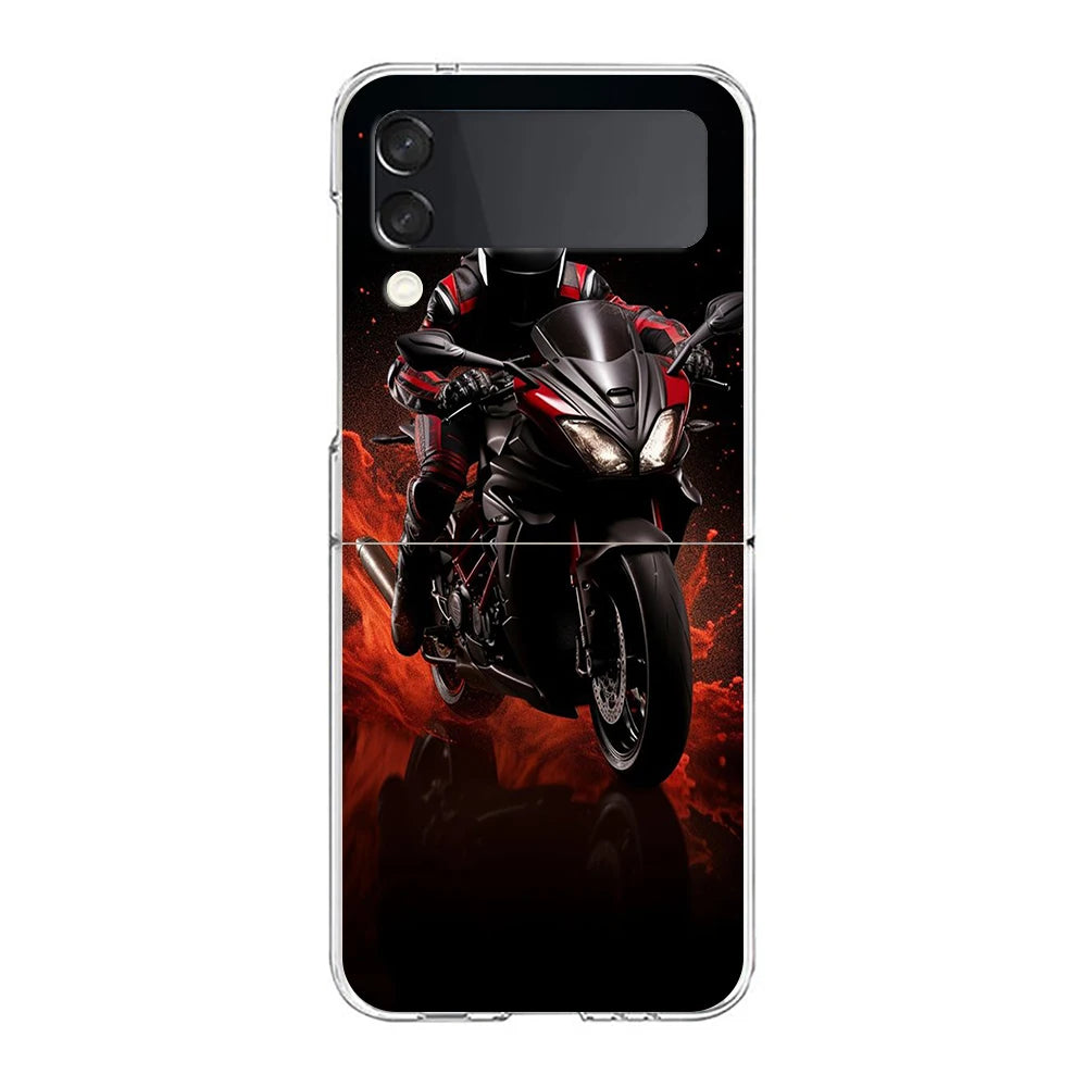 Samsung Galaxy Z Flip 6 5 4 3 Motorcycle Hard PC Phone Case