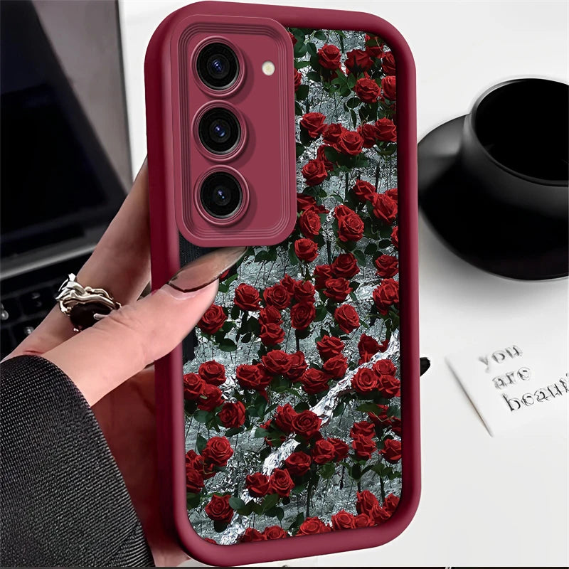 Samsung Galaxy S24 S23 S22 S21 Rose Flower Silicone Case