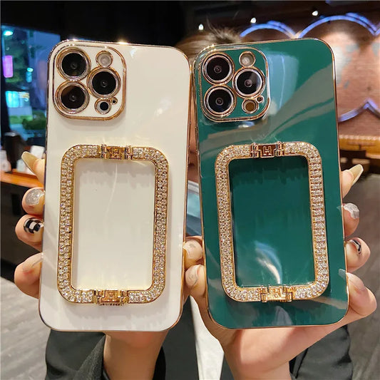 iPhone 15 14 Korean Glitter Square Holder Case