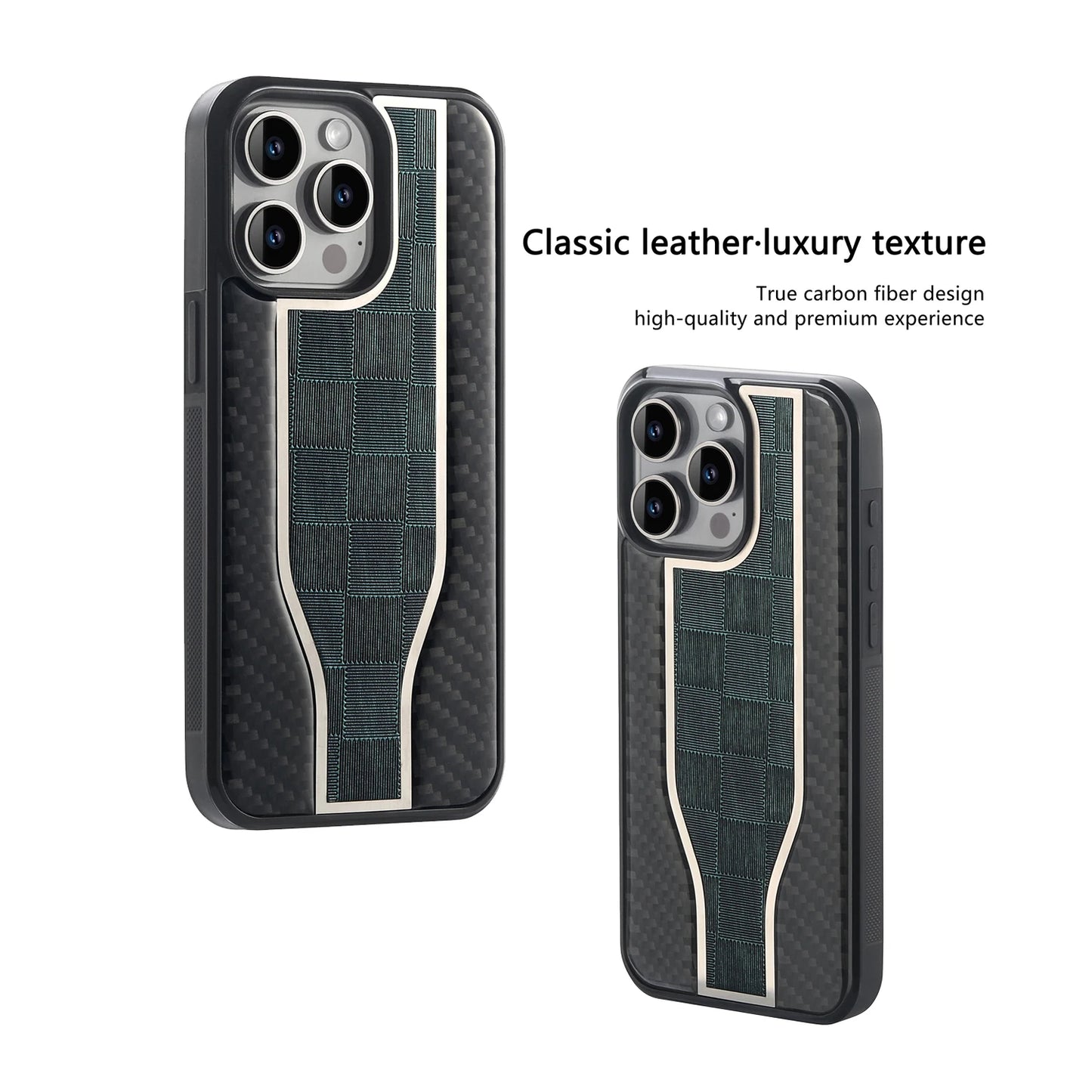 iPhone 15 14 Carbon Fiber/Leather/Metallic Hybrid Case