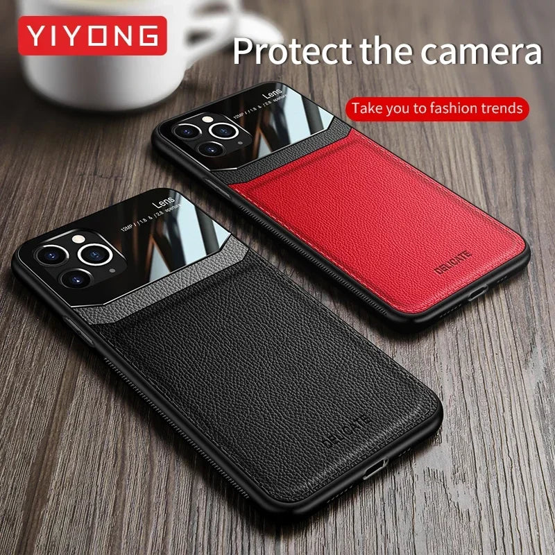 iPhone 15 14 13 12 11 PU Leather Silicone Frame Case