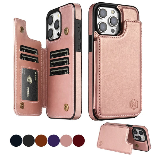 iPhone 15 14 13 12 11 RFID Blocking Card Leather Case