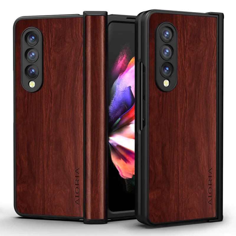 Samsung Galaxy Z Fold 4 Fold5 zfold3 5G bamboo wood pattern Leather cover