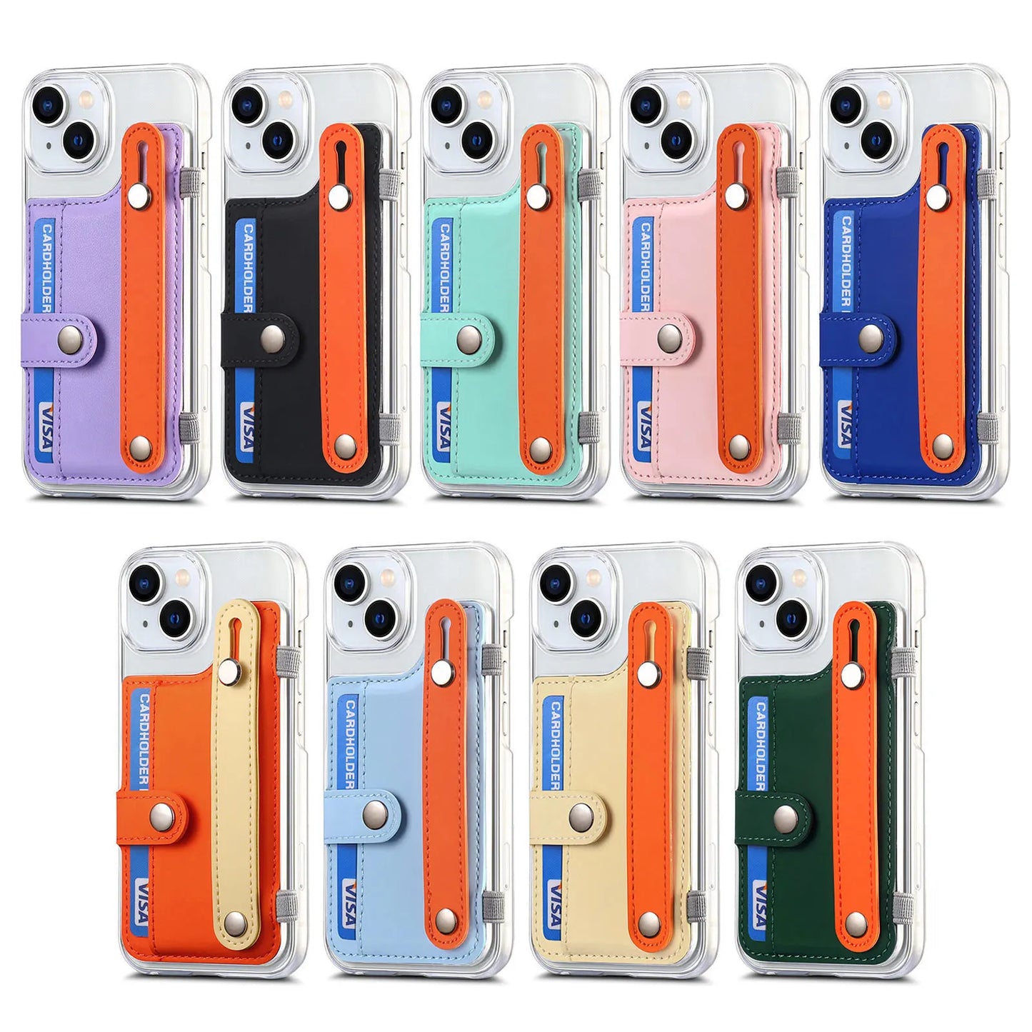 iPhone 15 14  Card Holder Wrist Strap Case