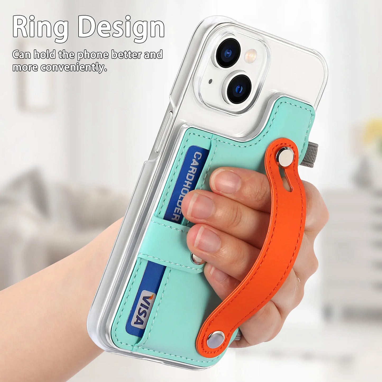 iPhone 15 14  Card Holder Wrist Strap Case