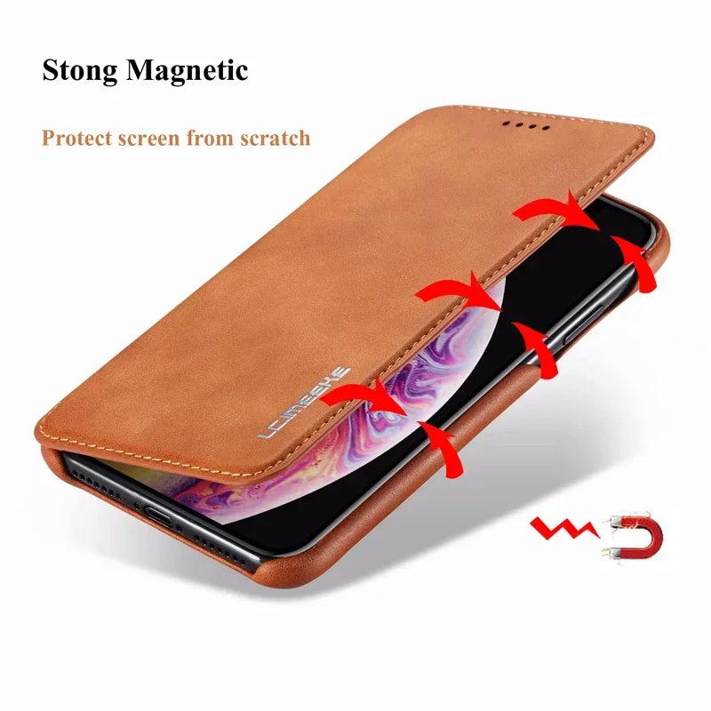 iPhone 15 14 13 12 11 Genuine Leather Flip Case