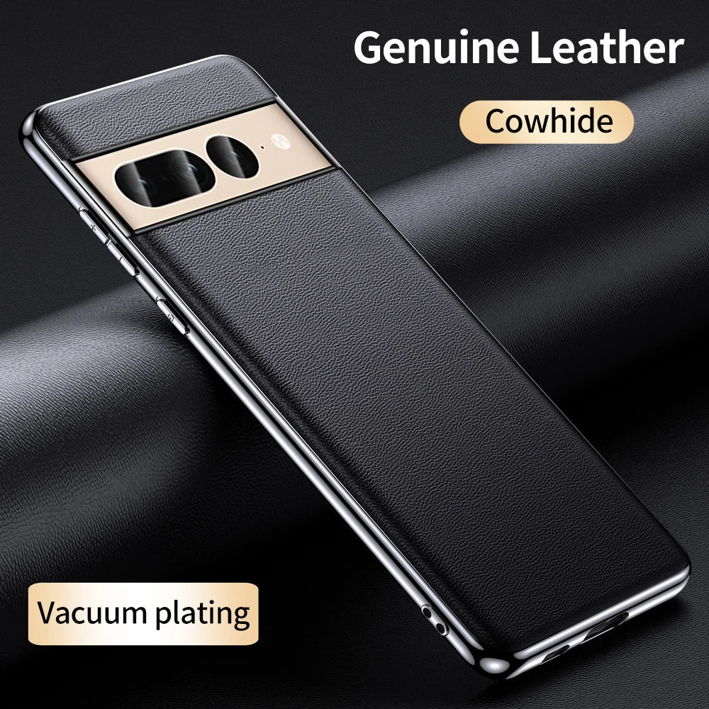 Google Pixel 8 7 6 Genuine  Leather Plating Shockproof Case