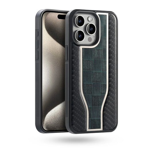 iPhone 15 14 Carbon Fiber/Leather/Metallic Hybrid Case