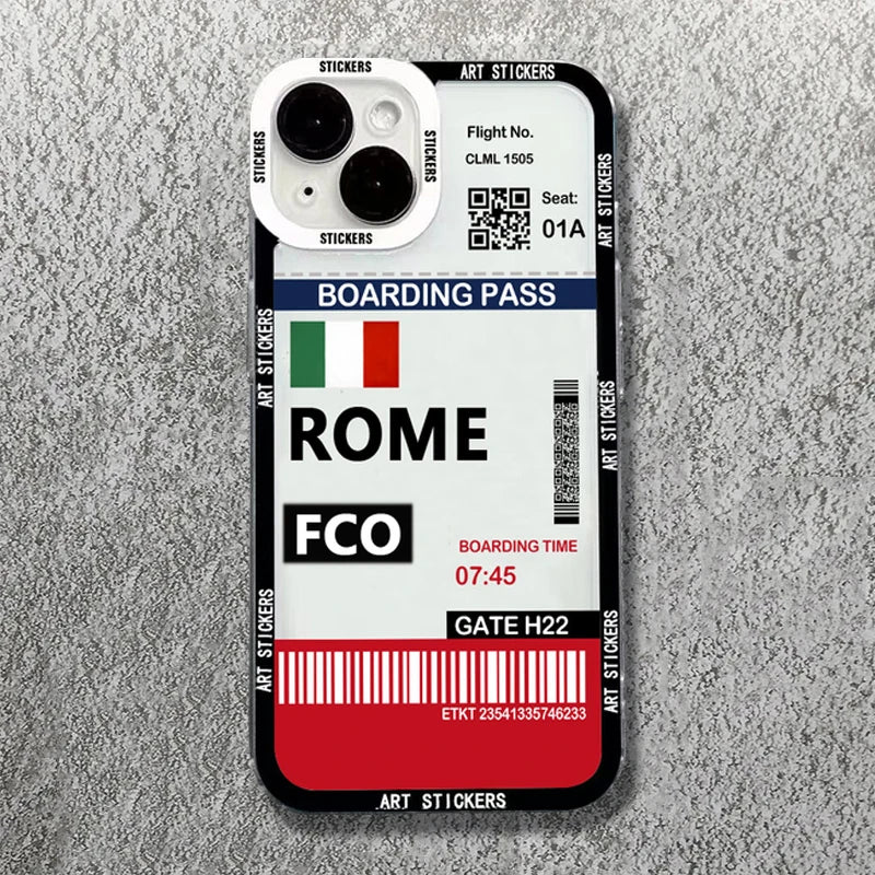 iPhone 15 14 13 Travel Ticket Label Soft Case