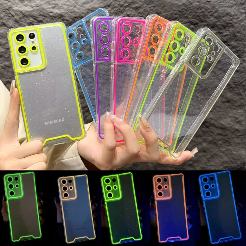 Funda blanda transparente neón para Samsung Galaxy S24 S23 S22 S21