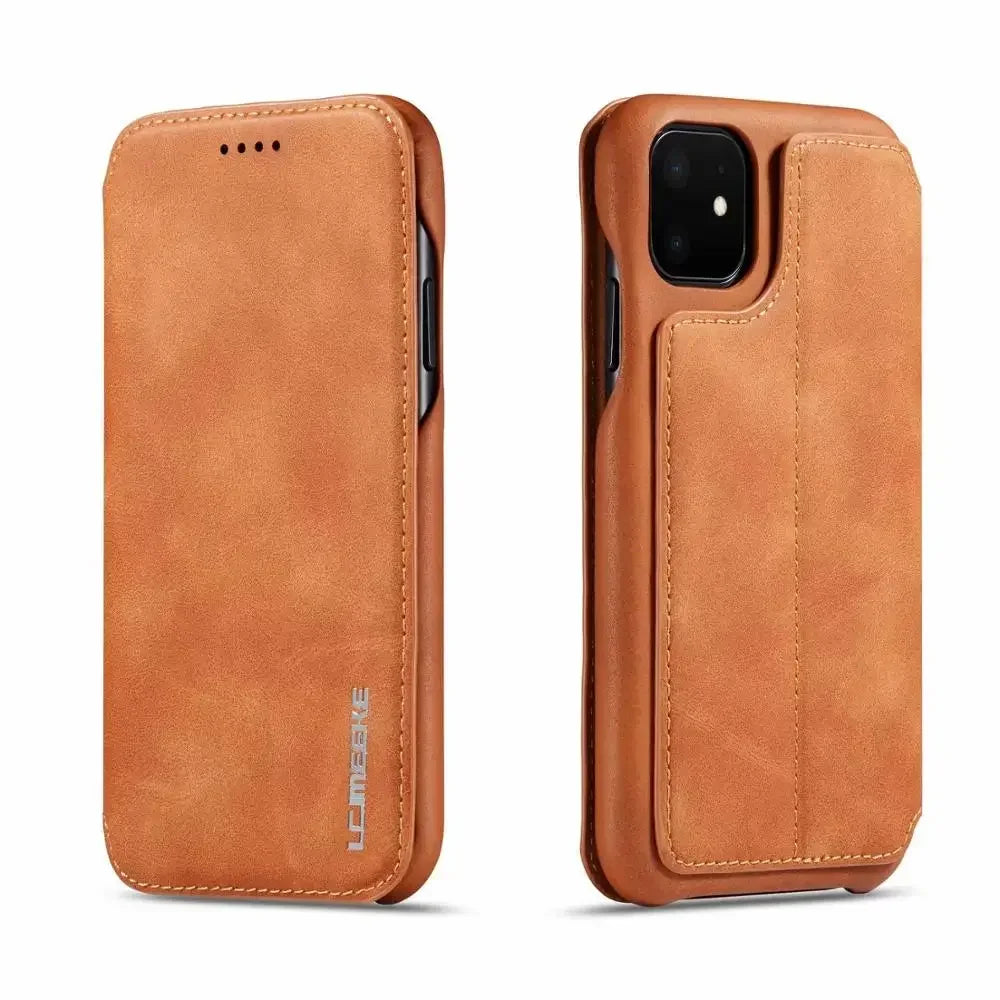 iPhone 15 14 13 12 11 Genuine Leather Flip Case