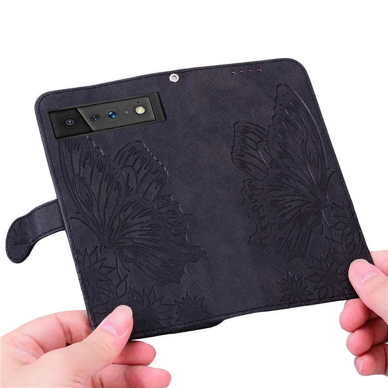 Funda de cuero con mariposa para Google Pixel 7 6