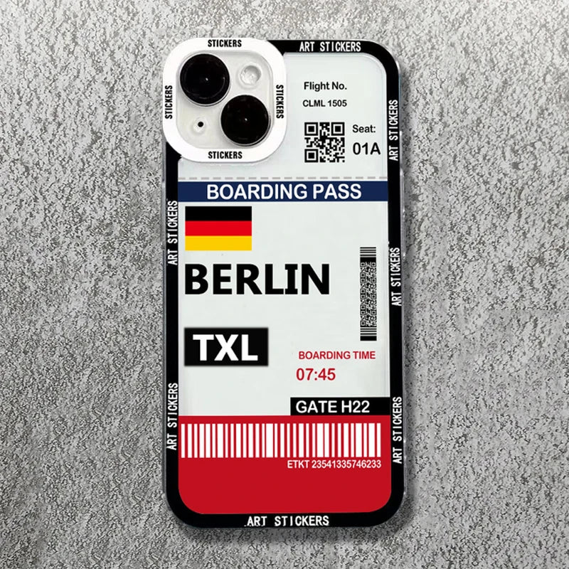 iPhone 15 14 13 Travel Ticket Label Soft Case