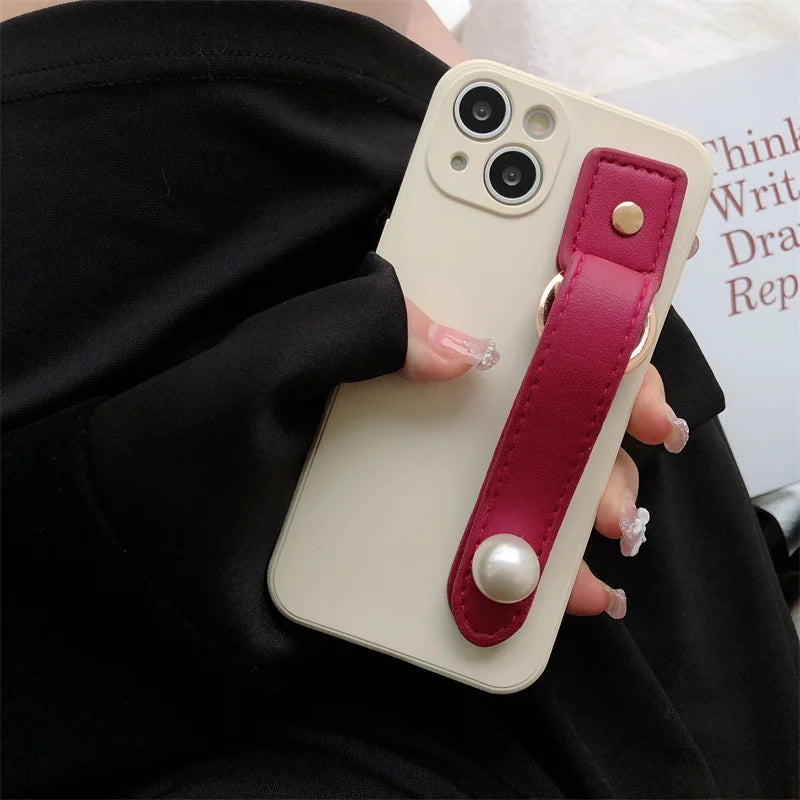 iPhone 14 13 12 11  PU Leather Wrist Support Case