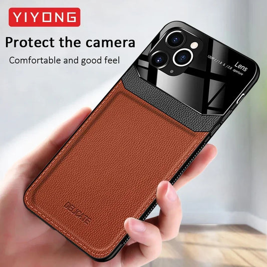 iPhone 15 14 13 12 11 PU Leather Silicone Frame Case